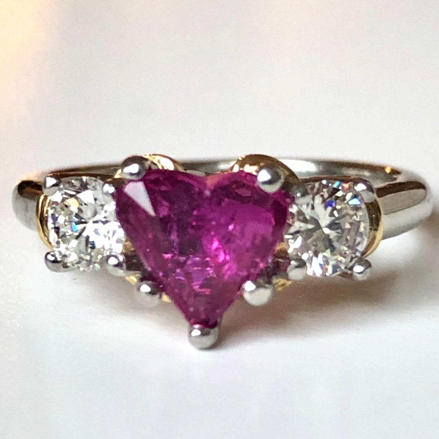 1.50 Carat Heart Shape Ruby Diamond Platinum Gold Engagement Ring