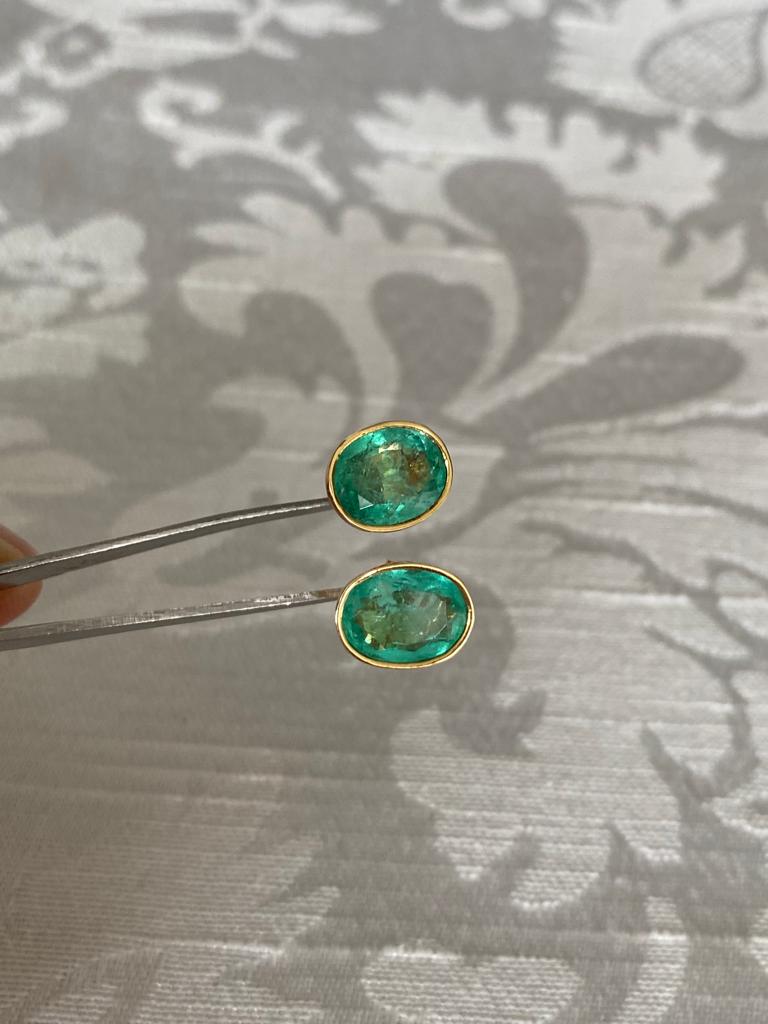 0.25 Ct Colombian Emerald Earrings in 18K Yellow Gold.