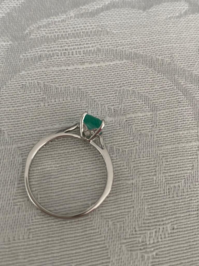 0.50 Ct Colombian Emerald Engagement Ring and18K White Gold