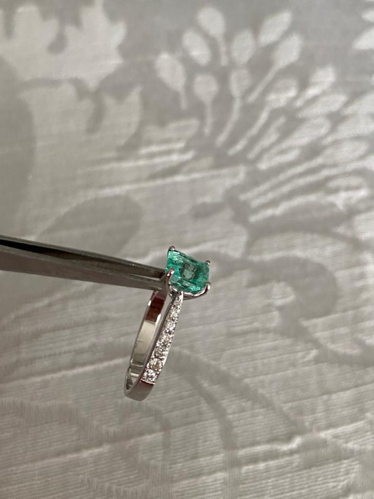 0.50 Ct Colombian Emerald Engagement Ring and18K White Gold